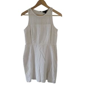 Banana Republic White Sleeveless Eyelet Mini Dress Sz 4P Cotton Minimalist Lined